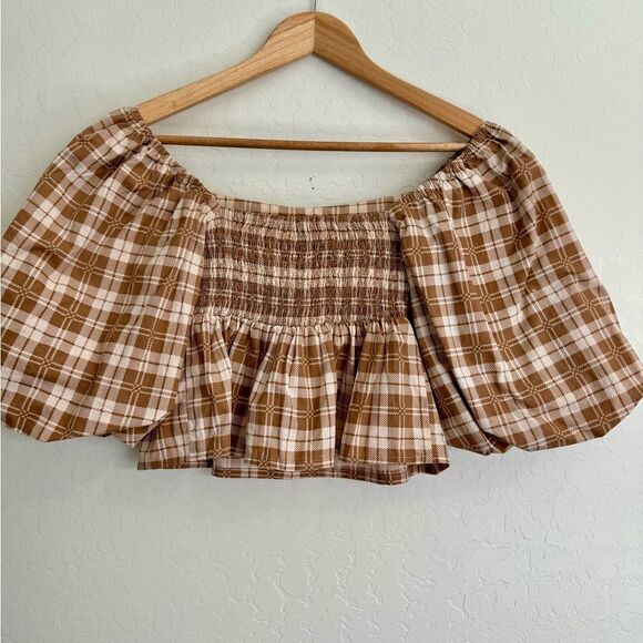 FAITHFULL THE BRAND X REVOLVE Quincy Top in Brown Lori Check Print Small - Picture 3 of 6
